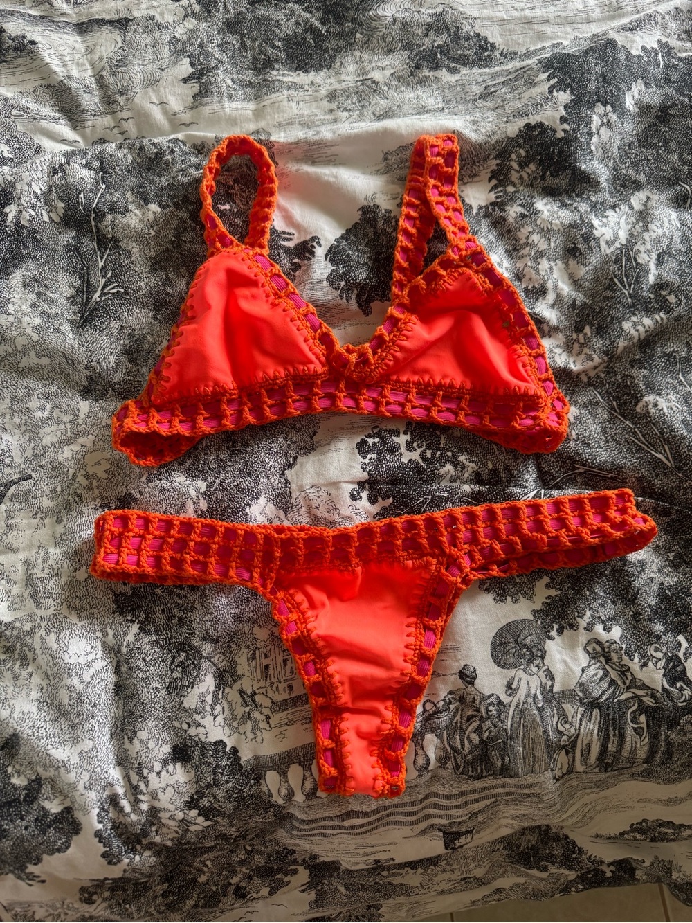 NWOT Brazilian Crochet-Trim Orange-Red Bikini Set